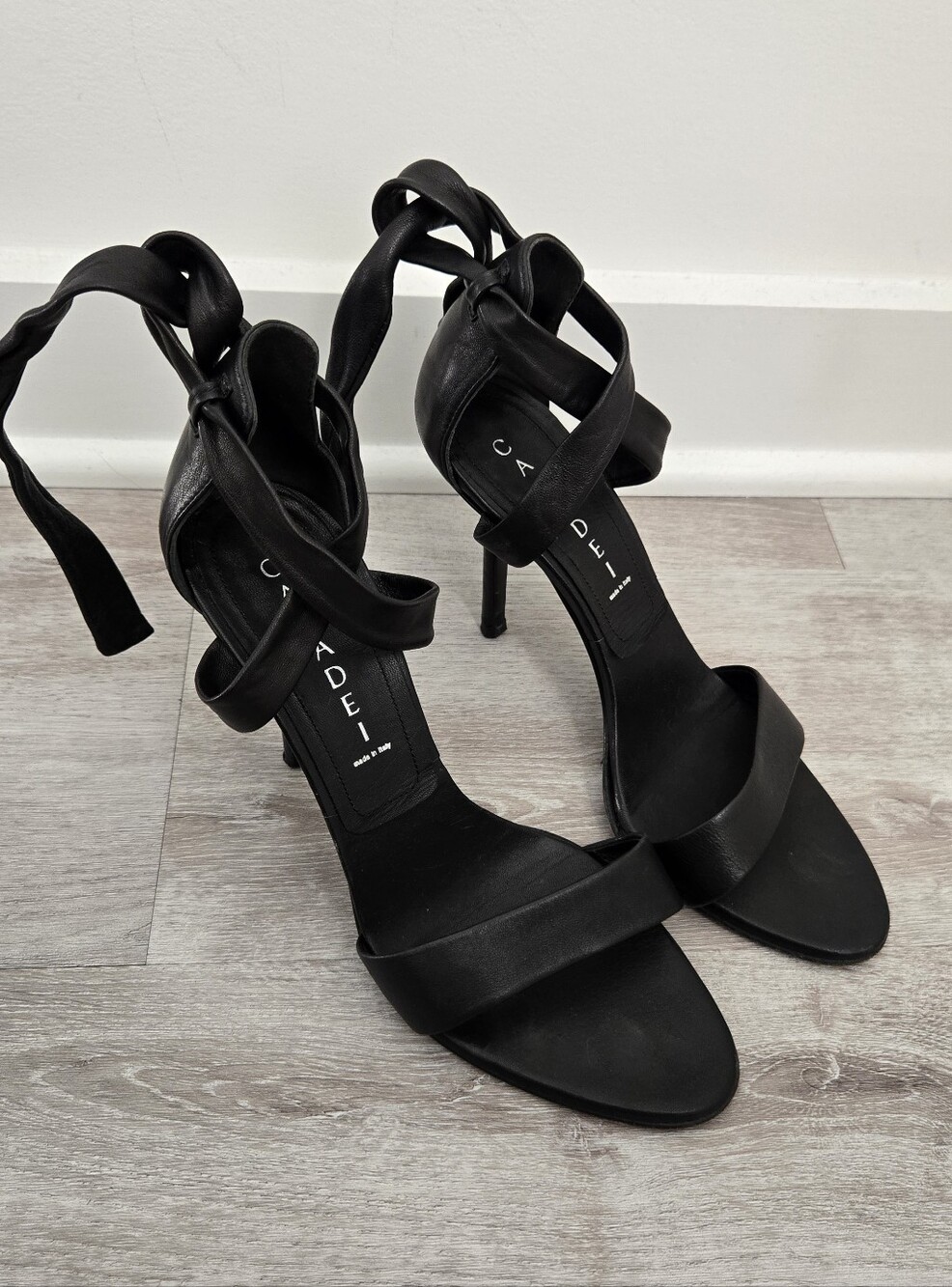Casadei Black Leather Lace-Up Stiletto Sandals, Size 7